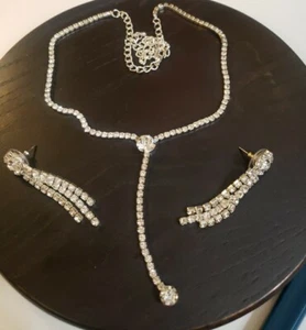 Cascade Necklace &Dangling Earring Set Rhinestone Choker  - Picture 1 of 24