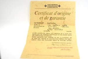 Vacheron Constantin Guarantee Certificate for 18K Automatic Wrist Watch ORIGINAL - Picture 1 of 3