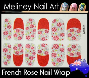 French Rose Full Cover Glitter Nail Wraps Nail Art Stickers Pattern flower - Foto 1 di 2