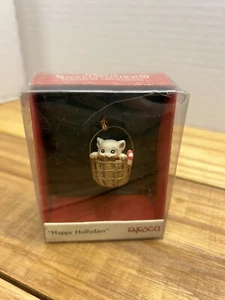Vintage Enesco Small Wonders Miniature Ornament 1989 - Happy Hollydays Cat - Picture 1 of 5