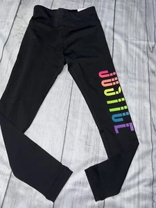 Justice Girls Size 7 Black Leggings Multi Logo NEW - Picture 1 of 3