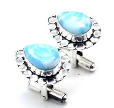925 Sterling Silver Larimar Gemstone Handmade Jewelry Cuff Links For Men Size-1