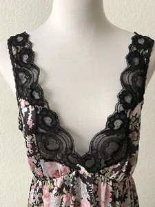 Vintage LORRAINE durchgehendes Nachthemd Morgenmantel Set schwarz Blumen Tiara Satin Spitze neu aus altem Lagerbestand S - Bild 1 von 11