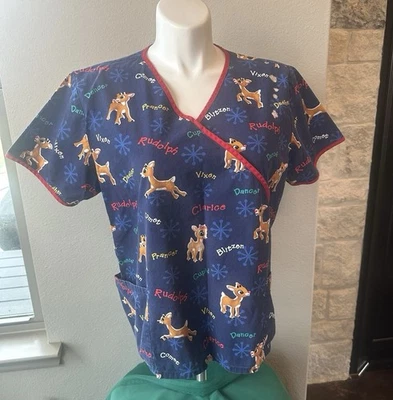 Rudolph The Red Nosed Reindeer Medical Scrub Shirt Size 2XL - Image 1 of 4