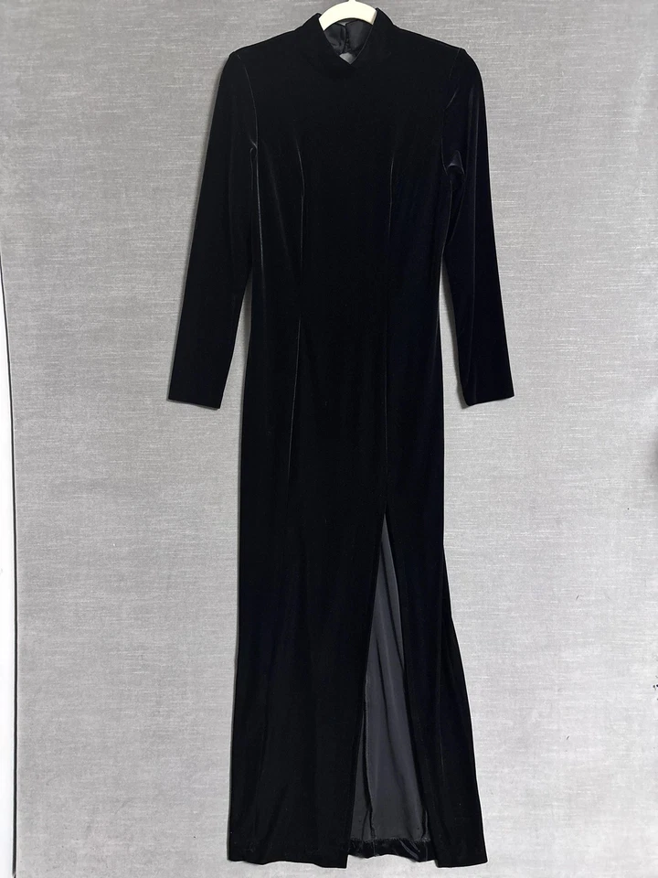 Vestido Faviana Vintage 6 Terciopelo Negro Espalda Abierta Cóctel Formal Gótico Addams Años 90 Foto 1 de 4
