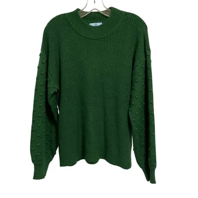 CeCe Green Ribbed Cotton Blend Mock Turtle Sweater Large NWT — 第 1/4 张图片