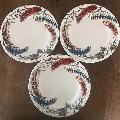 Juego de 3 platos de cena PIER 1 importaciones rama de plumas Ironstone 10,5" Foto 1 de 4