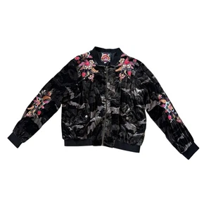 Johnny Was Los Angeles Camo Embroidered Velvet Zip Up Bomber Jacket Floral Small - Picture 1 of 14