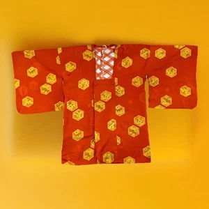 Vintage Japanese Silky Handmade Orange & Gold Brocade Haori Jacket - Picture 1 of 8