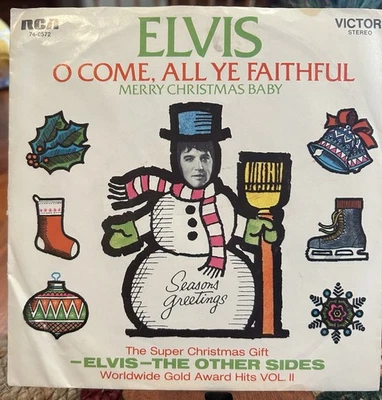 Elvis Presley Merry Christmas Baby/O Come All Ye Faithful 45 74-0572 Stock/Promo Foto 1 de 4