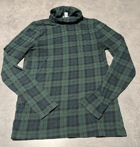 J Crew Turtleneck Womens Small Black Watch Tartan green Plaid - Picture 1 of 4