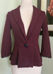Anthropologie Tabitha Blazer Jacket Peplum red & navy textured stripe Career XS - Picture 1 of 4