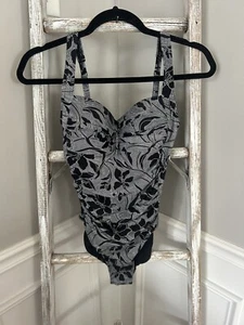 Nip Tuck Swim geraffter schwarz-weiß Blumendruck Einteiler Badeanzug Gr. 6 - Bild 1 von 5