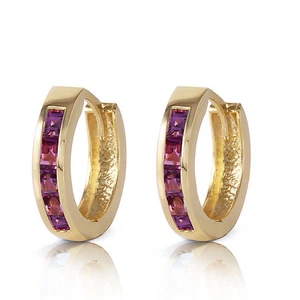 0.85 Carat 14K Solid Gold Hoop Huggie Earrings Purple Amethyst - Picture 1 of 7