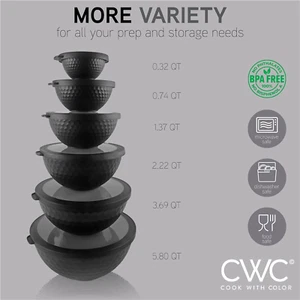 Plastic Storage Contai - 12 Piece Plastic Nesting Bowls Set Includes 6 Prep Bowl - Picture 1 of 11