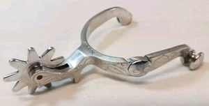 Renalde Silver Tone Metal Spur 9 Point Rowel Etched Design Rustic Western Decor - Picture 1 of 13