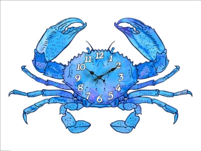 IMPORTED Crab Clock Die Cut 15" Wood Wall Clock Ocean Beach Nautical Tropical New
