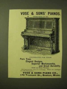 1893 Vose & Sons Pianos Ad - Celebrated for their pure tone, elegant designs - Picture 1 of 1