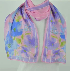 Vera Neumann 10 x 52 Scarf Floral Pink Purple Long Lavender Blue Flower Stripes - Picture 1 of 7