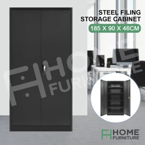 185cm Steel Storage Cabinet Metal 2 Doors Office Garage Locker Cabinet Black - Picture 1 of 11