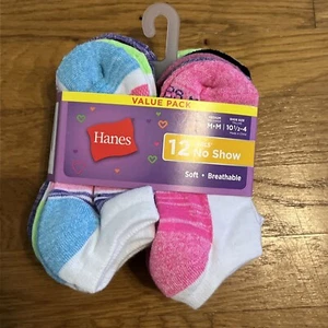 Hanes Ultimate Girls Size M 10.5-4 Multicolored No Show Socks 12 Pairs Pack - Picture 1 of 3