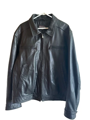 MICHAEL KORS Mens XXLarge HIPSTER LEATHER JACKET COAT Black RN121145 - Image 1 of 4