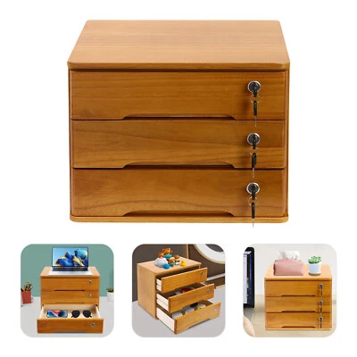 Wooden Desktop Storage Cabinet Desktop Storage Box with Lockable Drawers - Image 1 of 4
