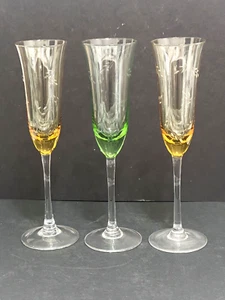 Bloque Cristal Champán Flautas 9.5" Alto Juego de 3 Elegantes 2 Ámbar 1 Verde Excelente - Imagen 1 de 9