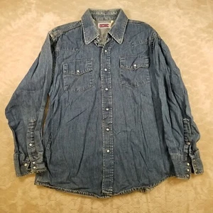 Big Mac Pearl Snap Denim Shirt Cowboy Work Wear VTG USA Made 70s 80s Sz Lg - Picture 1 of 16
