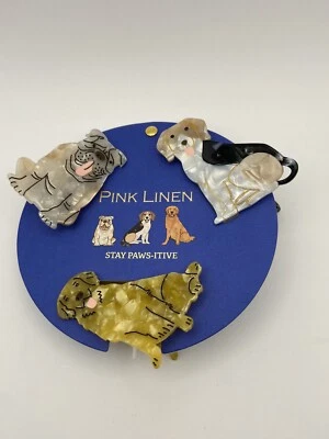 Новый розовый льняной собаки заколки ~ набор из 3 ~ золотой ретривер + бульдог ~ остаться лапы-itive - Изображение 1 из 4