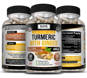 3x Turmeric + Ginger 60ct 600mg 95% Curcumin BioPerine Black Pepper Joint Relief - Picture 1 of 15