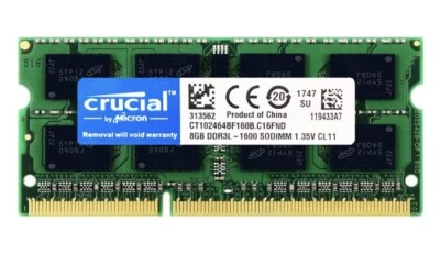 Crucial CT102464BF160B DDR3L 8GB 1600Mhz 1.35v 12800 SODIMM Laptop RAM New - Image 1 of 4