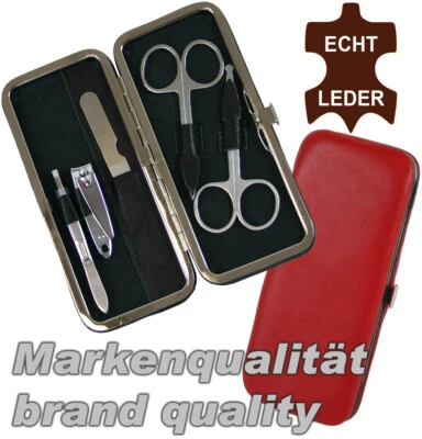 Maniküre-Set mit Nagelscheren Feile Nagelknipser Pinzette in Leder-Reise-Etui - Bild 1 von 4