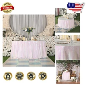 Luxury Iridescent Sequin Tablecloth - 120-Inch Round for Weddings & Birthdays - Picture 1 of 11