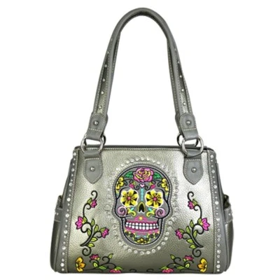 Cartera de mano American Bling gris calavera de azúcar colección 14,5 x 5 x 9,5 pulgadas nueva con etiquetas Foto 1 de 4