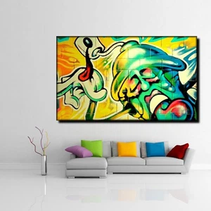 LEINWAND BILD ER XXL POP ART GRAFFITI ALIEN VINTAGE MAUER ABSTRAKT POSTER 150x90 - Bild 1 von 2