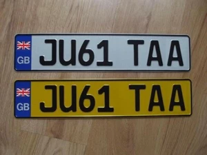WHITE YELLOW FLAG BRITISH PLAIN PRESSED NUMBER PLATE METAL EMBOSSED GERMAN STYLE - Picture 1 of 1