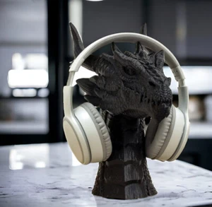 Dragon Headphone Stand | Skyrim Headset Display l Fantasy DnD Skull Headset Bust - Afbeelding 1 van 1