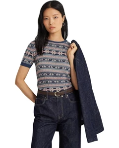 NWT Lauren Ralph Lauren Women's Geo Stripe Short Sleeve Sweater, Size S - Picture 1 of 7