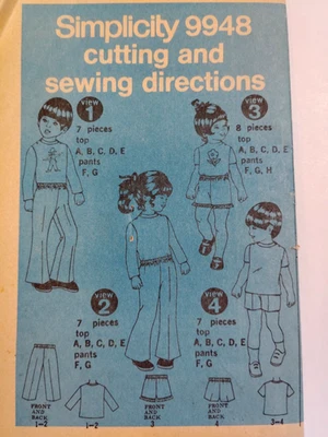 Pants Shirt Shorts Boy Girls 4 Simplicity 9948 Sewing Pattern NO ENVELOPE UC VTG - Image 1 of 4