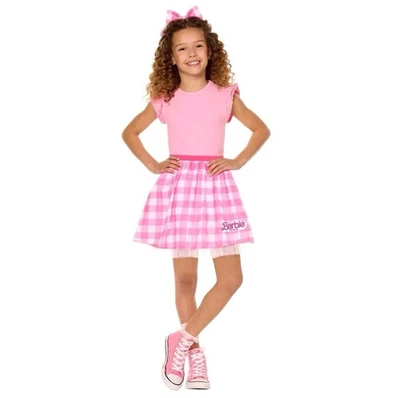 Barbie The Movie: Kids' Gingham Pink Tutu Halloween Costume Skirt S/M New - Image 1 of 4
