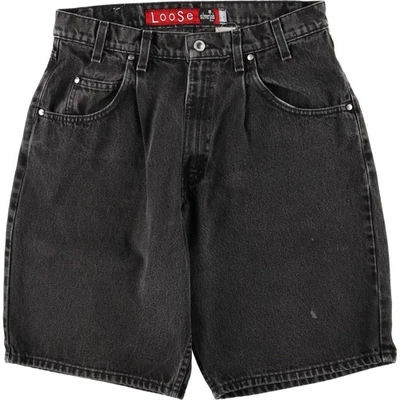 Pantalones Cortos de Denim Levi's Vintage Años 90 Plata Tab Sueltos Un Pliegue Negros Hechos en... Foto 1 de 4