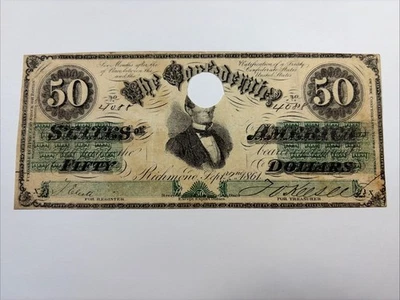 September 2, 1861 $50 Confederate States of America Note T-16 - Image 1 of 4