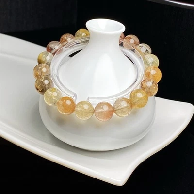 10.4mm Natural Color hair Rutilated Quartz Crystal Beads Bracelet - Image 1 of 4