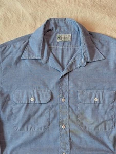 Camicia da lavoro Kmart vintage anni 60 uomo blu misto cotone con bottoni XL USA made - Foto 1 di 9