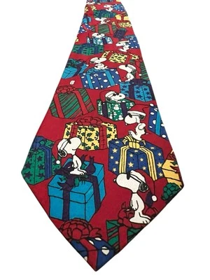 Vintage Snoopy & Friends Peanuts NeckTie Red DO NOT OPEN TILL CHRISTMAS Silk USA - Image 1 of 4