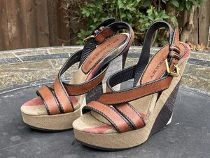 Burberry Nova Check Canvas Wedge Sandals Womens Size EU 36 US 6 - Picture 1 of 9