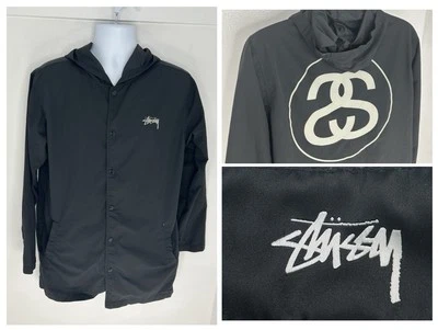 Stussy Coach Jacket SS Link Medium Snap Button Up Hooded Windbreaker 90's VTG - Image 1 of 4