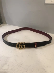 Gucci GG Logo Marmont Reversible Thin Belt Red/Black Size 80/32 Waist 659418 - Picture 1 of 7