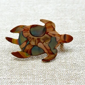 Copper Green Enamel Turtle Brooch Pin - Picture 1 of 5